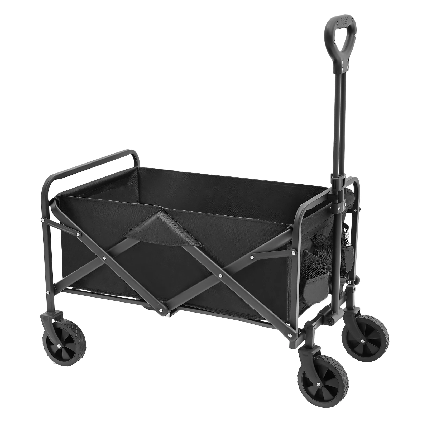 Collapsible Folding Wagon Garden Cart Utility Wagon Beach with 5" Rubber Wheels Adjustable Handle and 2 Cup Holders