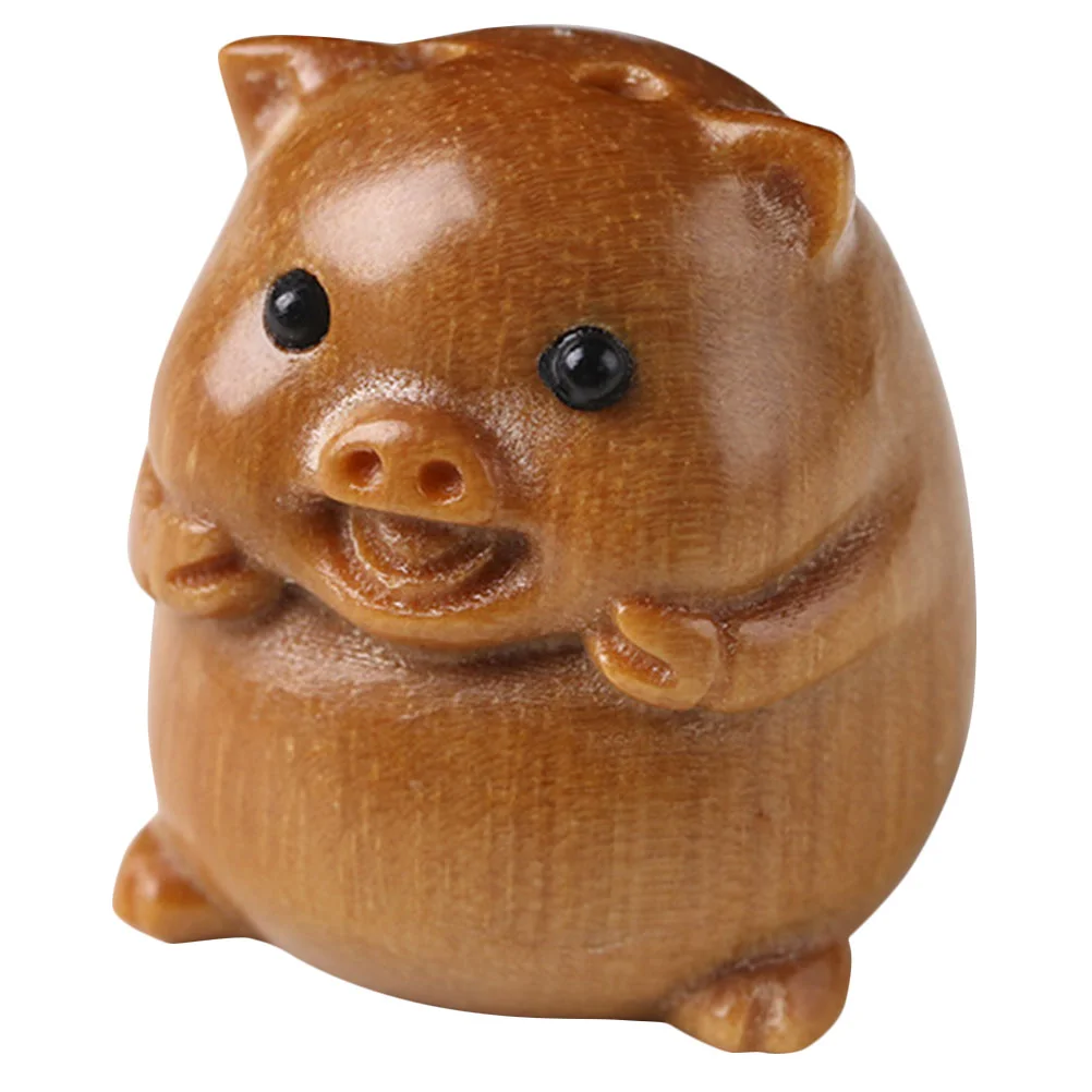 

Sandalwood Pig Statue Wooden Craft Pendant Mobile Phone Chain Bag Figurine Hanging Decor