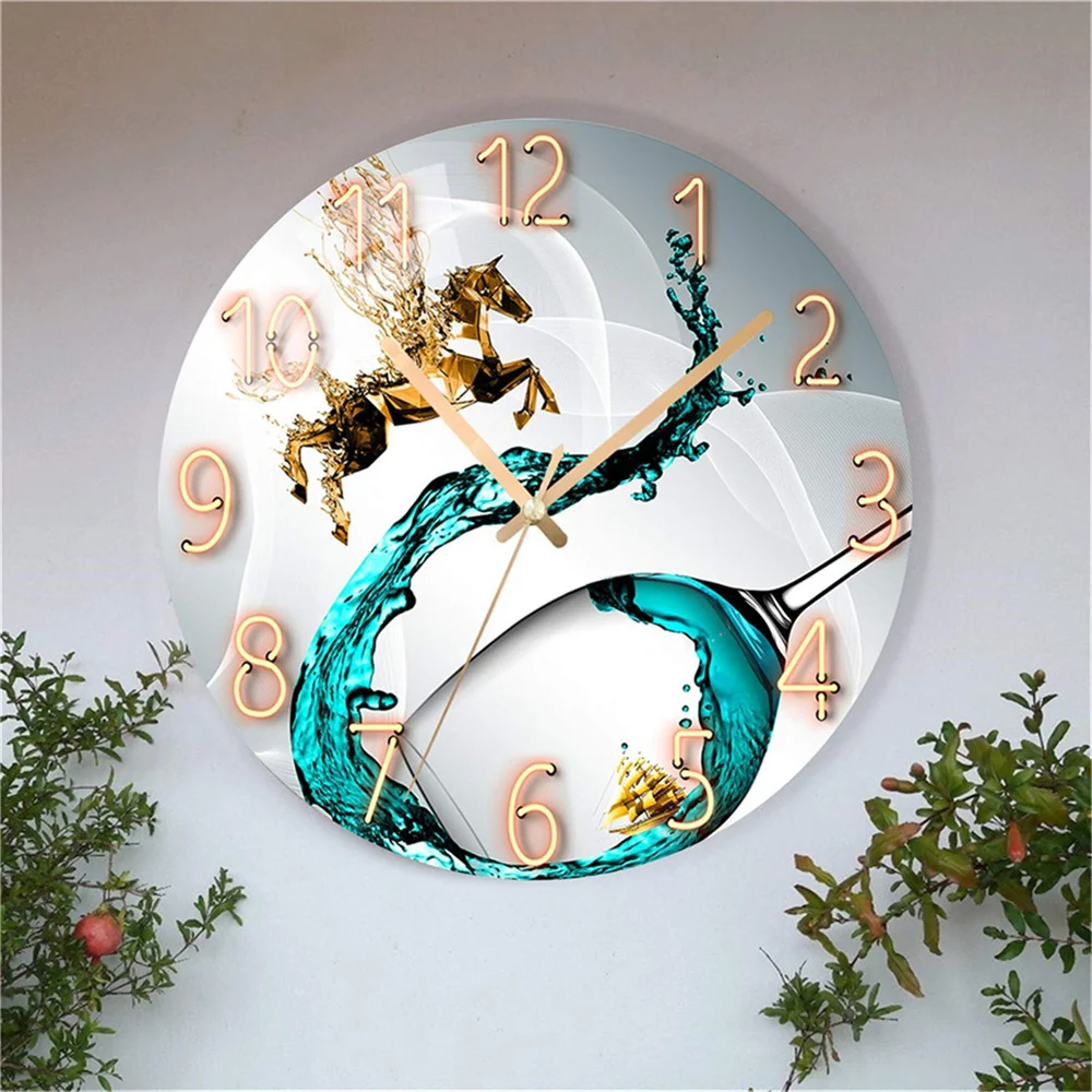 Glass Wall Clock Modern Design Landscape Light Luxury Colorful Art Reloj Pared Decorativo Clocks Living Room Bedroom Home Decor - 3