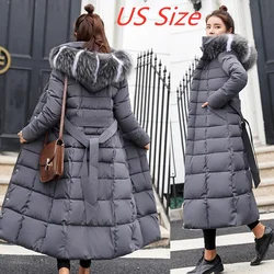 2022 New Winter Coat Women's Warm Fashion Bow Belt Fox Fur Collar Knee Thickening Warm Coat Long Skirt Women's Thick Coat