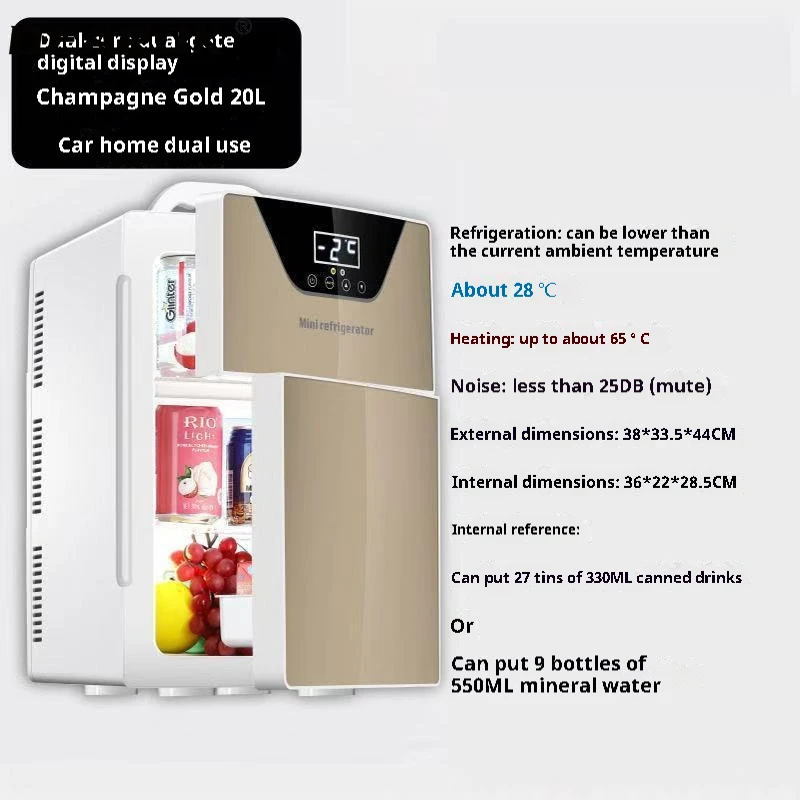 20L Kitchen Refrigerator Dual-Door Fridge Freezer Electric Refrigerator Household Rental Frigobar Dual-use Cold Frigidaire