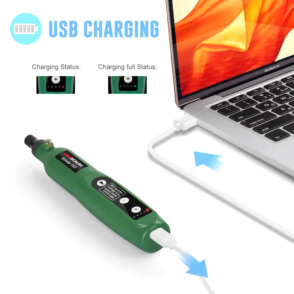 USB 충전식 전기 연마기 세트, 조각 펜, 밀링 연마용 5 단계 속도 조절 회전 도구 키트