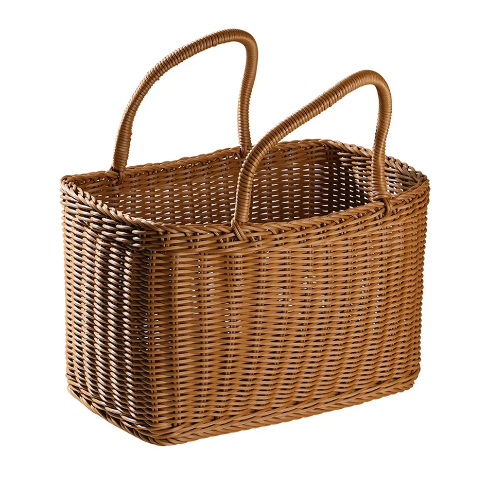 

Woven Basket With Handle Magazine Wicker Basket Plastic Rectangular Basket Bins Rattan Basket Bin Books Case Farmhouse Standing