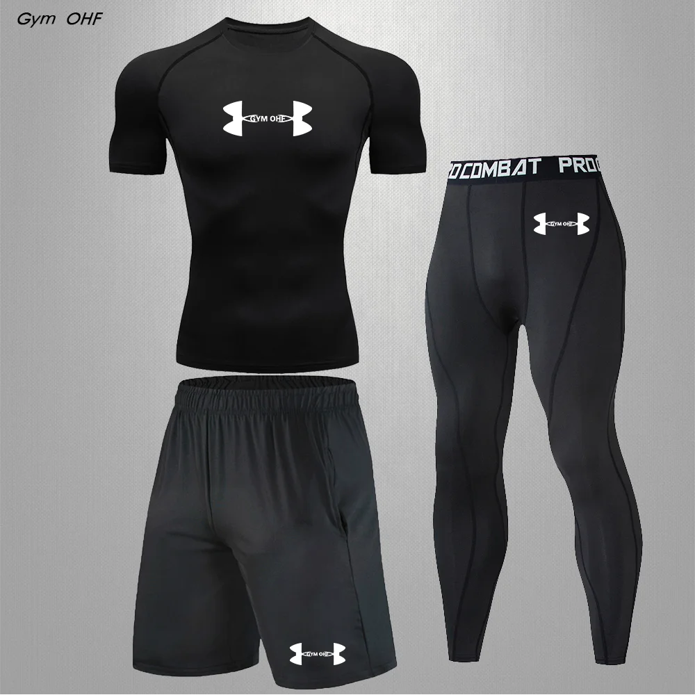 Boxing MMA Sport Suits Work Out Compression Suits Men Exercise Gym Fitness Running Tights Shorts Sets Rash Guard Tracksuits Men sport t shirt fitness clothes compression t shirt men t shirts