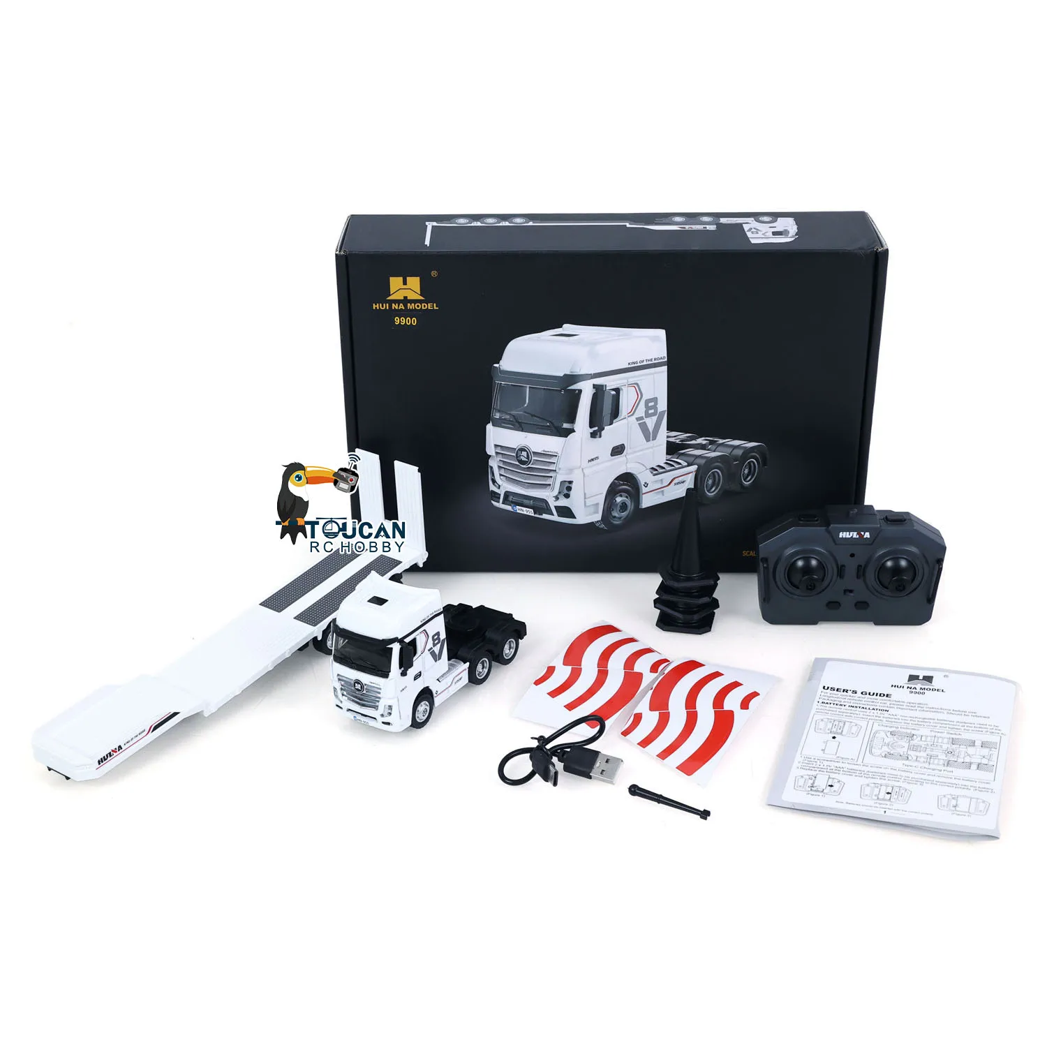 재고 있음 9900 RTR HUINA 1/64 무선 조종 트랙터 트럭 3축 세미 플랫..