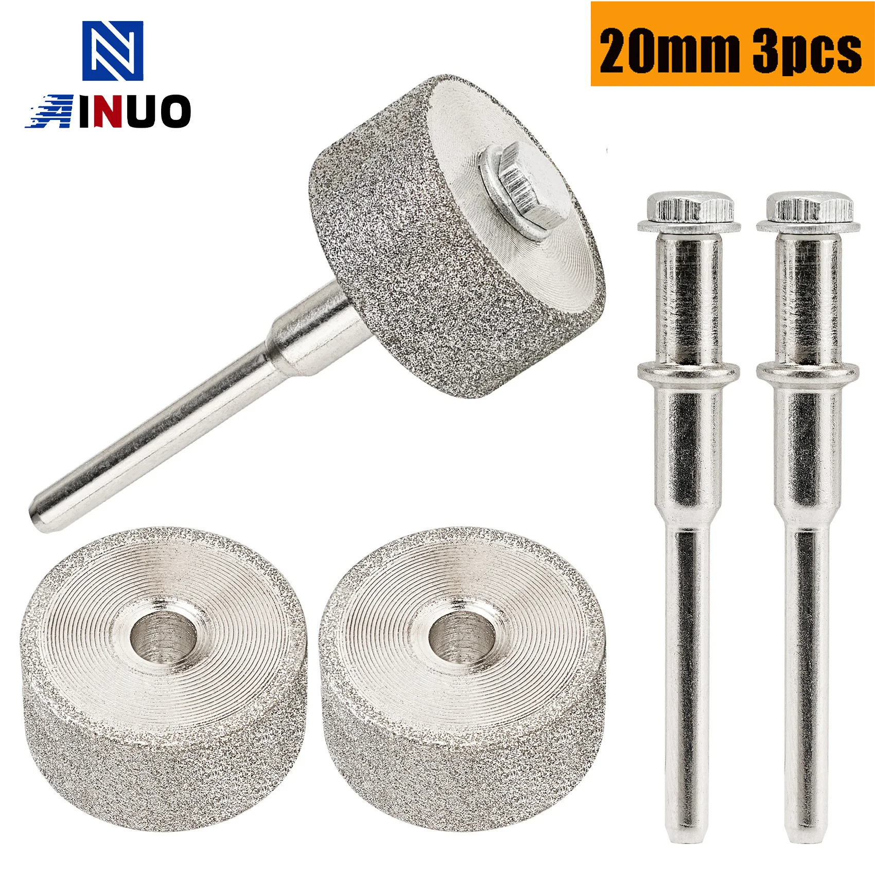 

20mm Mini Abrasive Grinding Wheel Diamond Sanding Bits 1/8" Shank Dremel Rotary Tool for Wood Metal Stone Grinding 3pcs