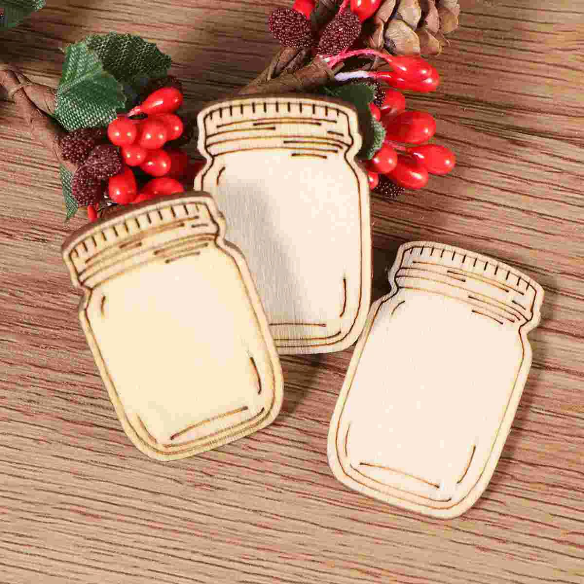 

60pcs Wooden Jar Cutouts Wooden Pieces Craft DIY Wooden Crafts Wooden Slice Wooden Chips Wooden Ornaments for Kids Children in
