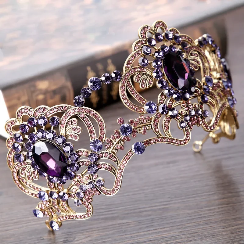 Fashion Purple Rhinestone Bridal Head Pieces Crystal Wedding Party Headbands Tiaras Crowns Prom Evening Hair Accessories Headpieces