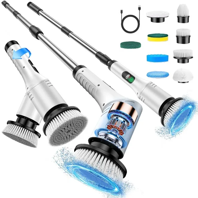 Electric Spin Scrubber 9 in 1 Cordless Cleaning Brush Telescopic Handle LED Display Wireless Bathroom Kitchen Floor Tile Cleaner 1