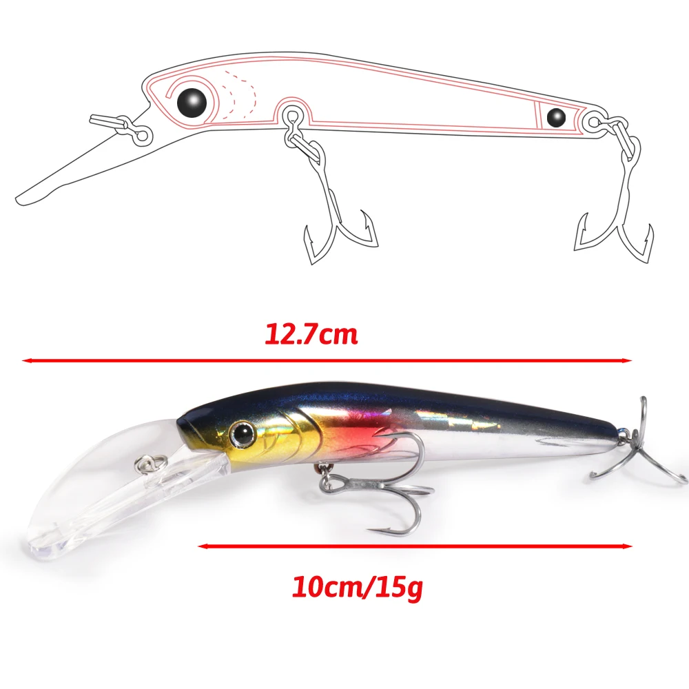 15G Minnow Lure Deep Diving Crankbait Hard Fishing Long Bill 3D Eyes Wobbler