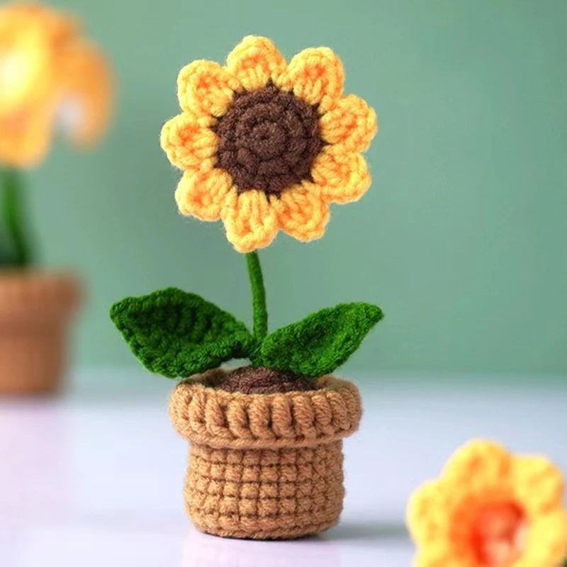 Hand gewebte saftige Pflanze DIY Stricken Handwerk Blumen Wolle