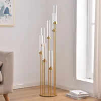 4Sets 7 Arms Floor Candelabra Wedding Centerpieces Gold 48" Tall Metal Candlestick Holders with Acrylic Removable Lampshade 6