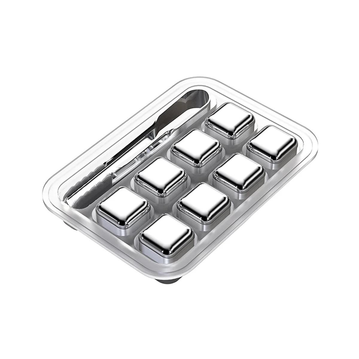 

8 Pcs Stainless Steel Ice Cubes Set Reusable Chilling Stone for Whiskey Wine Wine Cooling Square Party Bar Tool