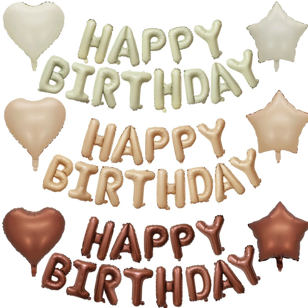

1set 16inch Vintage Happy Birthday Letter Balloons Retro Beige Coffee Balloon Set for Kids Adults Happy Birthday Party Decor