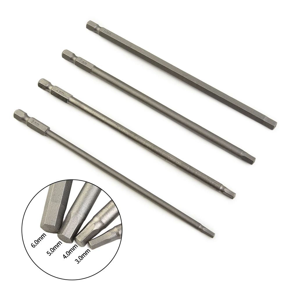 육각 생크 마그네틱 헤드 스크루 드라이버, 전기 스크루 드라이버 헤드, 3mm, 4mm, 5mm, 6mm, H3, H4, H5, H6, 1/4 인치, 150mm, 4 개