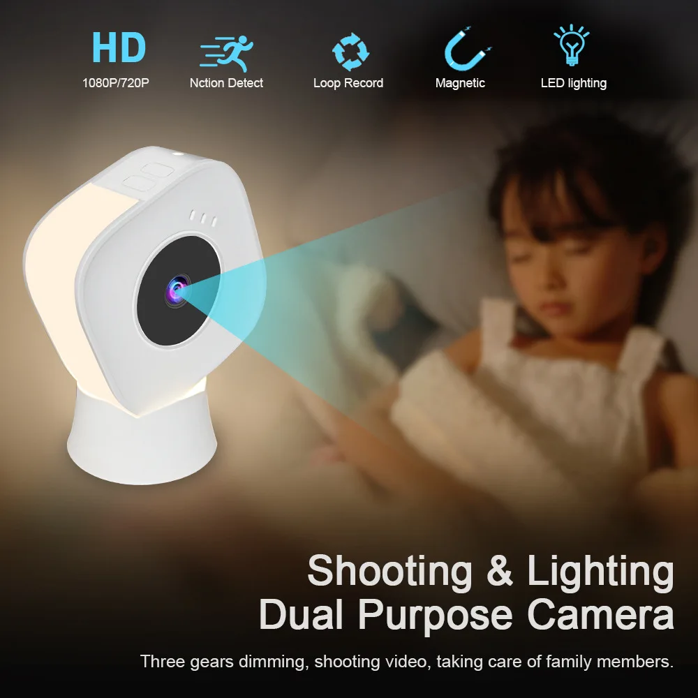 

Night Light Mini Camera 1080P LED Warm light Camera Small Monitoring Equipment Home Security Video Recorder PIR Motion Baby Cam