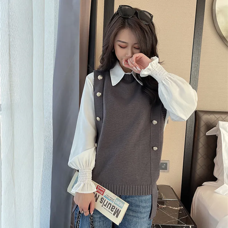 GLAUKE Sweater Vest All-Match Korean Fashion Female Autumn And winter knitted sweater vest crop sleeveless sweater for women