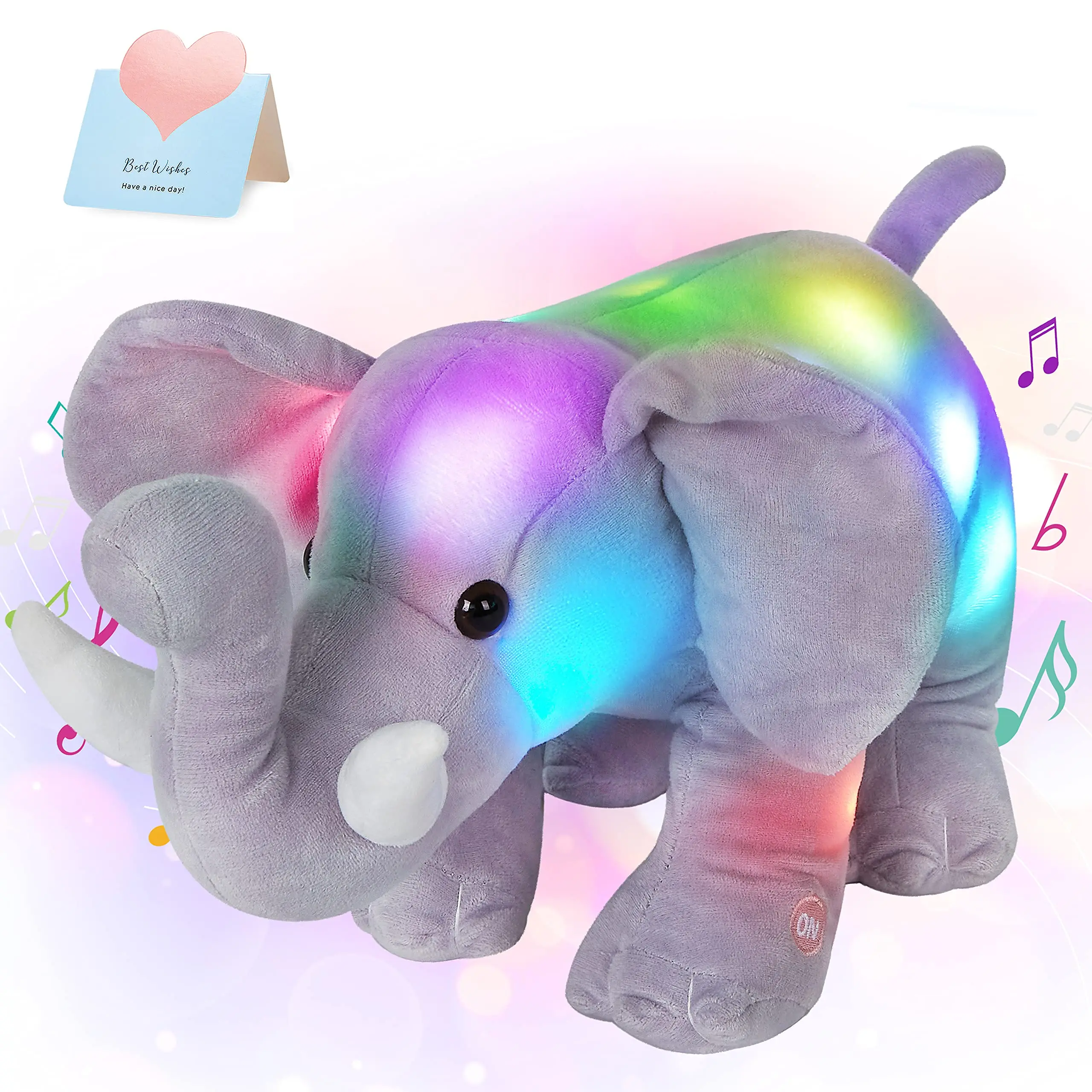 36cm Musical LED Light Elephant Doll Plush Toys Soft Cute Stuffed Animals Toy for Girls Gift Birthday Lullaby Luminous Decor lullaby