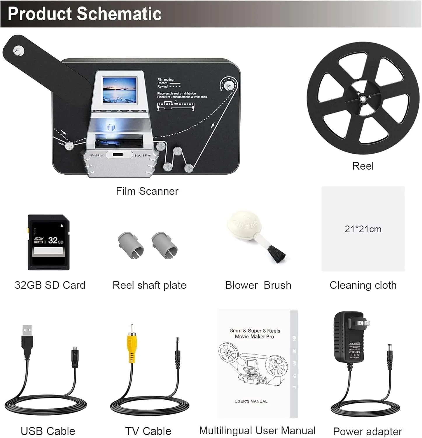 8mm & Super 8 Film to Digital Converter, Film Scanner Digitizer with 2.4" Screen