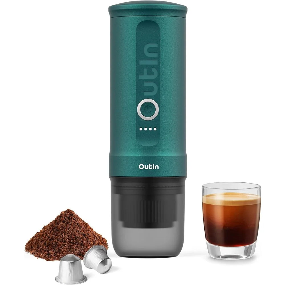

Outin Nano Portable Electric Espresso Machine, Self-Heating, USB-C & Car Charger, 20 Bar Mini Coffee Maker, With Ground Coffee