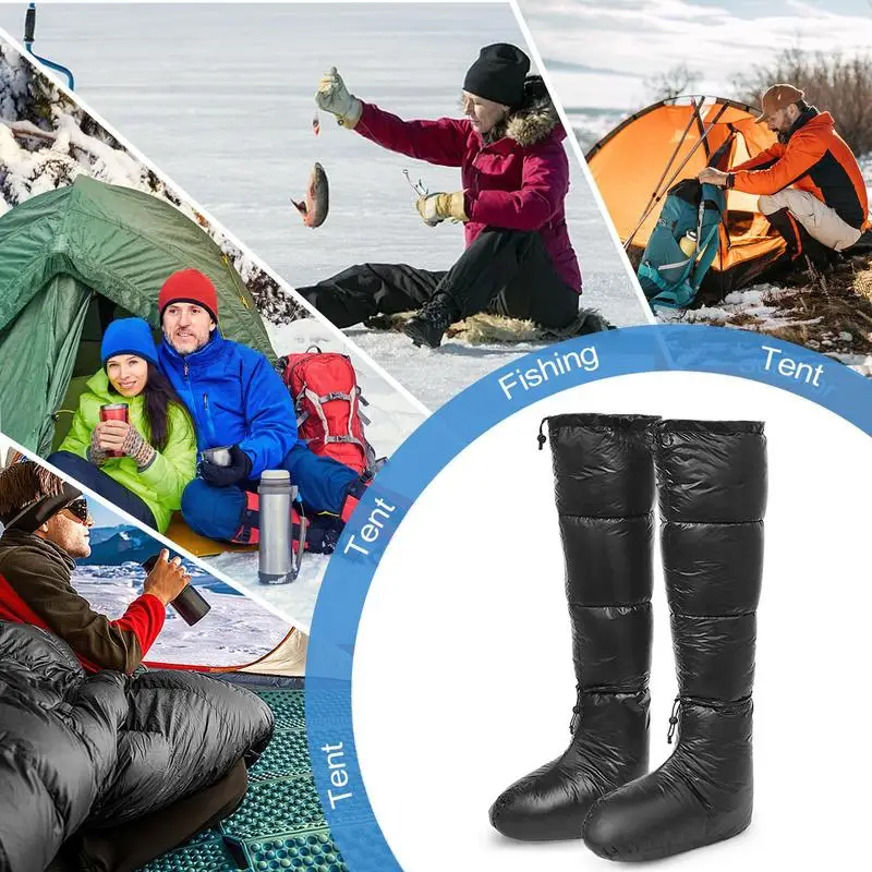 Down Socks For Sleeping Long Camping Foot Warmer Warm Sleep Booties Socks Ultra-light Booties Slippers With Adjustable