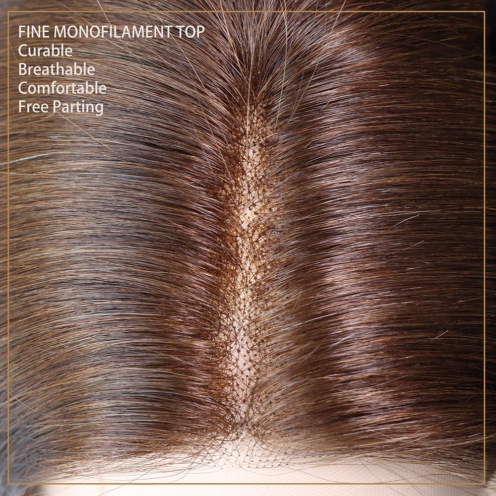 Mono Top Medical Wigs For Cancer Patients Glueless Hand Tied Human Hair Full Lace Wigs European Hair Jewish Wig Medium Brown