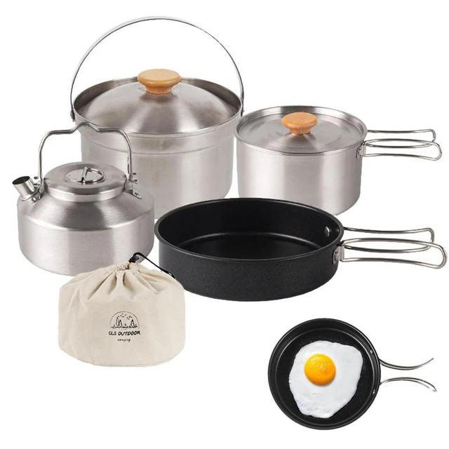 Camp Cookware Set 4pcs Camping Pots And Pans Hiking Pots And Pans  Backpacking Cook Set Nonstick