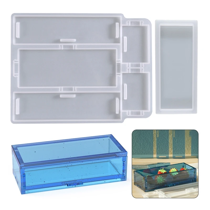R3MC Domino Box Resin Molds Silicone Jewelry Storage Mold Epoxy Casting Case Mold 19x15cm Rectangular DIY Silicone Mold