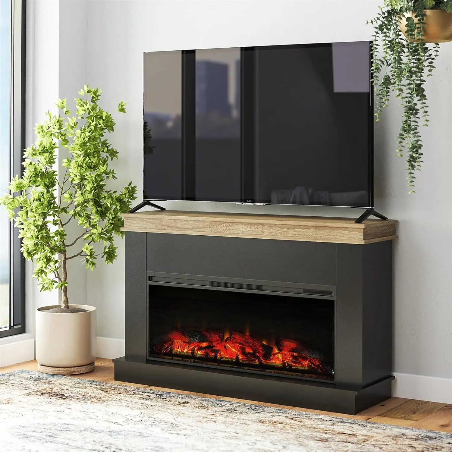 Mateo 30 Inch Electric Fireplace with Mantel and Shelf, Replaceable Fireplace Insert Heater, Freestanding, Remote Control