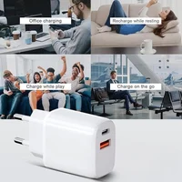 2 Pack 20W PD Fast Charging Wall Charger Dual Port USB C & USB A White Compact EU Standard Plug Travel Essential for All USB Enabled Devices 5