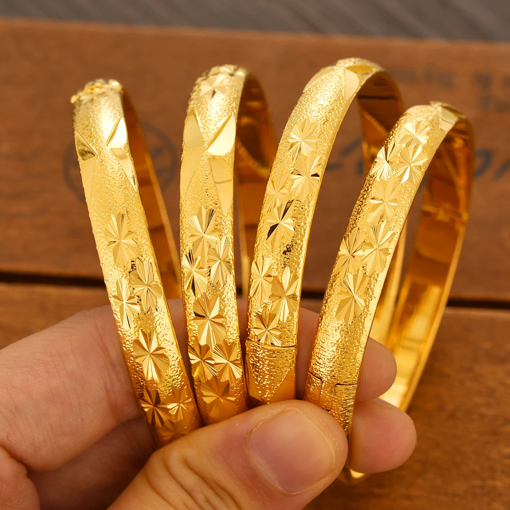 24K Gold Plated Dubai can open  Bangle for Women Middle East Gold Bangles Ethiopian Mesh Bracelets Wedding Jewelry African Gifts 6