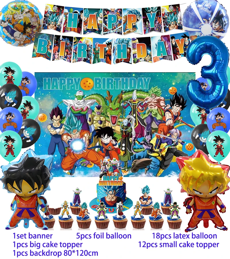 Buy Dragon Ball Z Birthday Party Supplies Set,Includes Happy Banner Cake Cupcake Toppers 24 Latex Balloons For Dragon Ball Theme Birthday Party Decoration - View #2