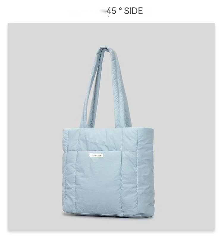 Shoulder Bag for Women Niche Simple Lightweight and Large-capacity Nylon Cloth Armpit Bag Solid Color Soft Down Cotton Handbag_voghion.com