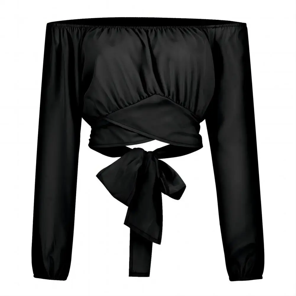 

Женская элегантная блузка с принтом в стиле бохо, повседневная Облегающая рубашка с длинным рукавом-фонариком и открытыми плечами, Женский шикарный укороченный топ, летние туники