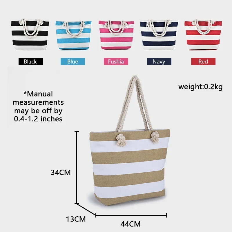 AFKOMST Large Casual Beach Canvas Handbag Women Shopping shoulder bag with Inner Zipper Pocket and Rope Handle bag for travel