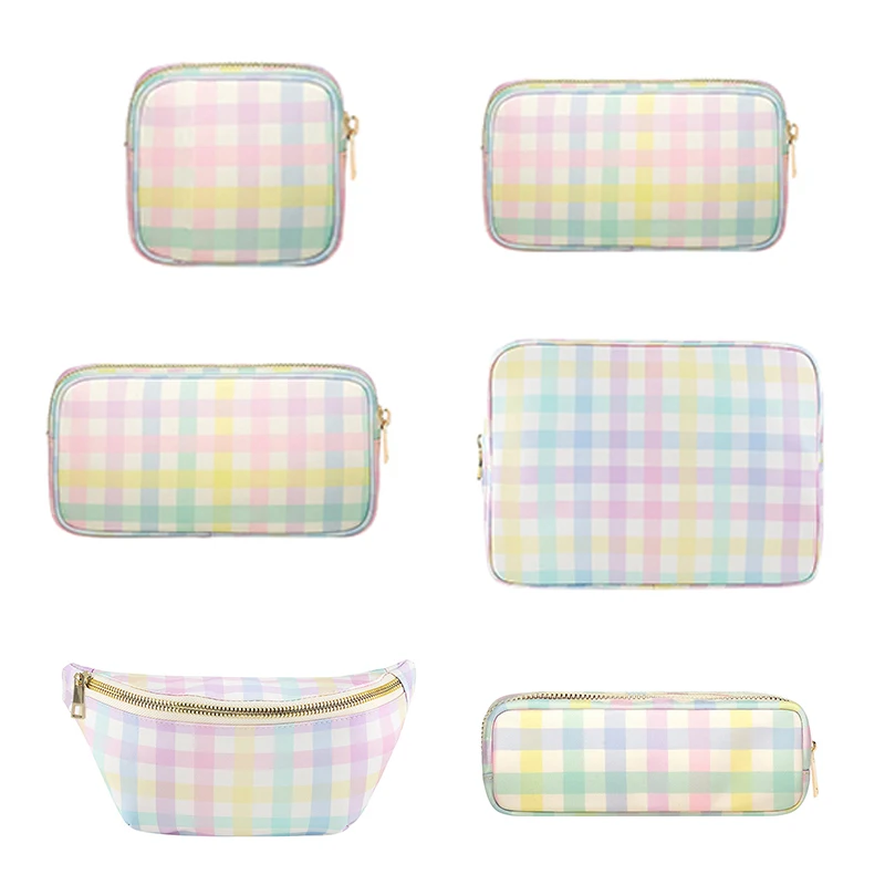 S M L XL borsa per il trucco arcobaleno Plaid Toiletry Storage Pouch Grid Pattern Outdoor marsupio Travel Wash Cosmetic Bag Gift Organizer