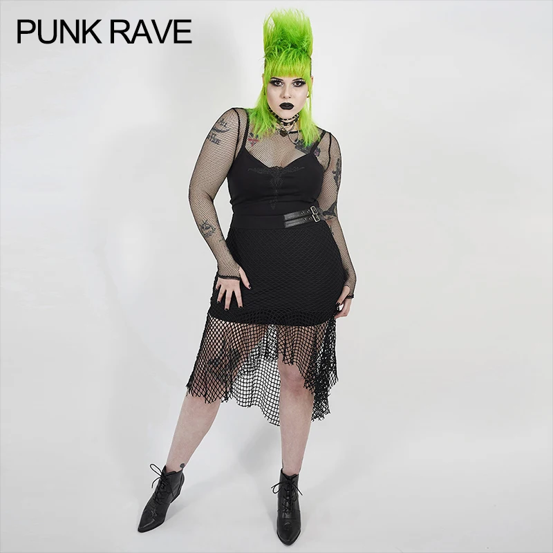 PUNK RAVE Free enchanting fishtail skirt Asymmetric mesh hem unique design slim women’s dress adjustment  fitting girl skirt