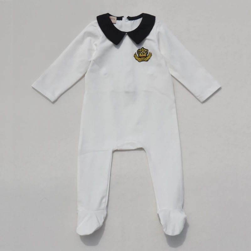 Children's White and Black Lounge Pajama Robe with Red Embroidered Crown