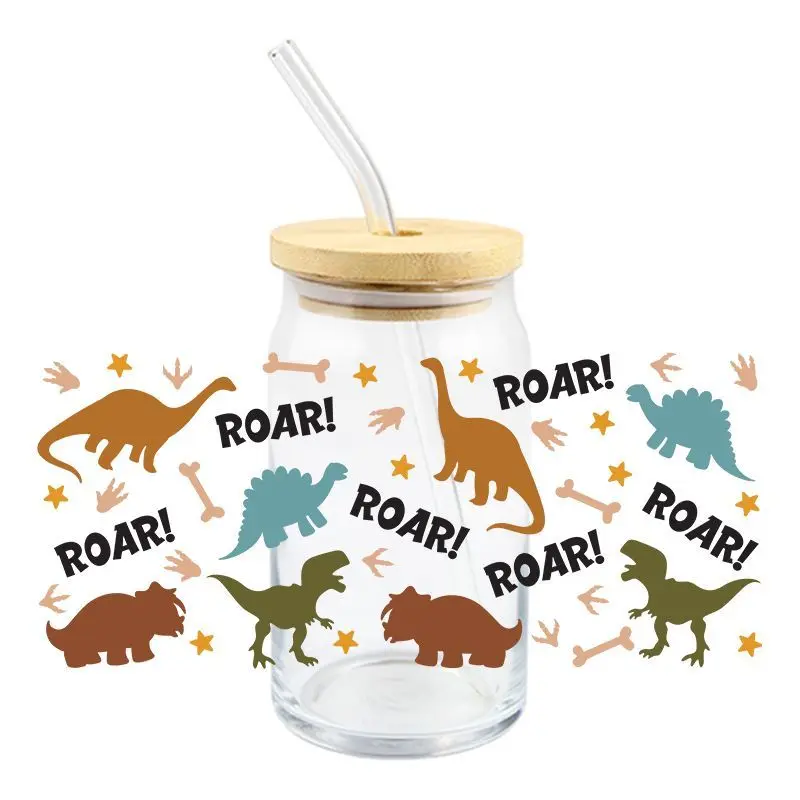 Cartoon Dinosaur UV DTF Wrap Transfer Stickers Cute Funny Design Waterproof Wrap For Glassses Cups Mugs Decal Simple To Use 3d stickers uv dtf wrap transfer