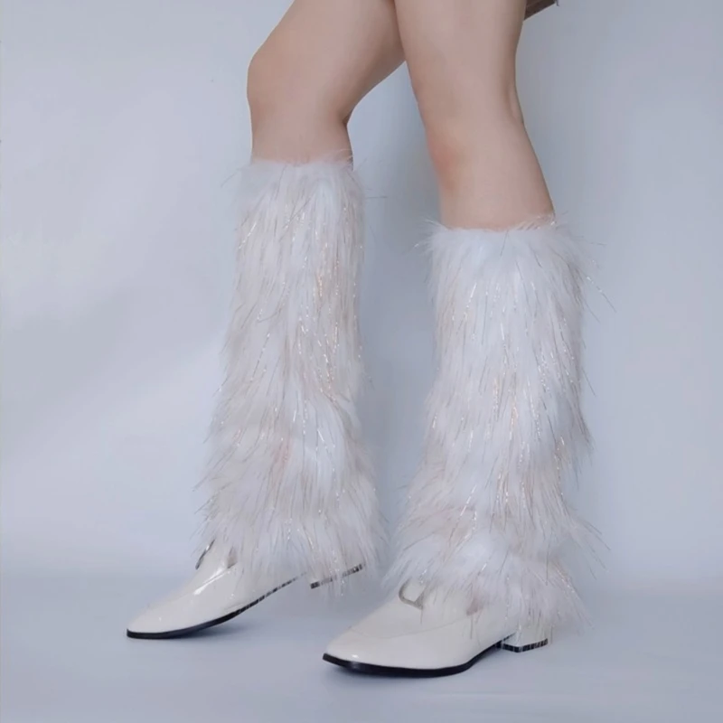 

Women Furs Leg Warmer Winter Furry Long Boot Cuffs Fuzzy Shoe Cover Party Costume for Holiday Festival Performances Play