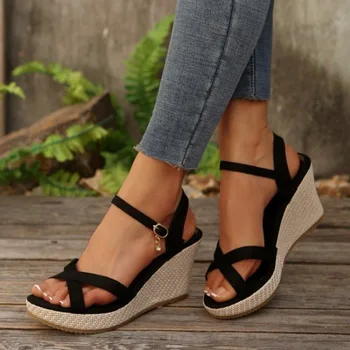 New Summer Fashion Sandals, Wedge-heeled Waterproof Platform, Thick-soled Roman Platform-soled Sandals, Large Size Women's Shoes 1