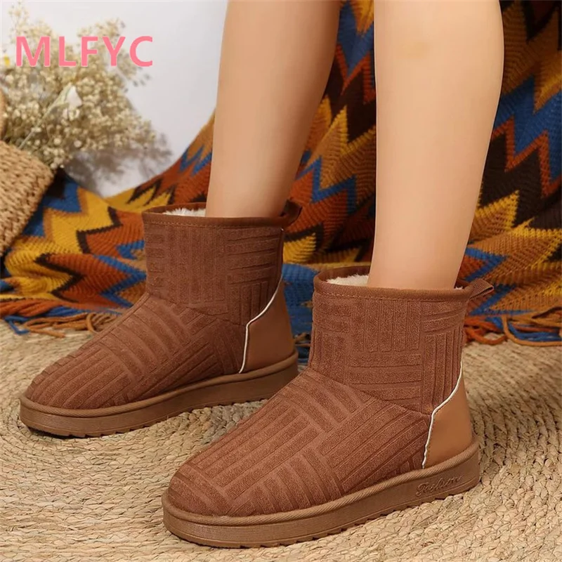 Female European and American Winter New Thick Sole Plush Thickened Snow Cotton Shoes Female Warm Short Boots Cotton Boots Mujer