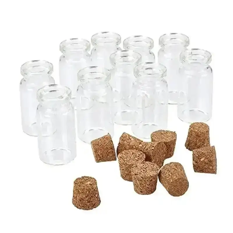10Pcs Mini Empty Glass Cork Bottles Pendant Charm Vials Wish Craft Glass Jars Tea Coffee Sugar Storage Home Storage Supplies