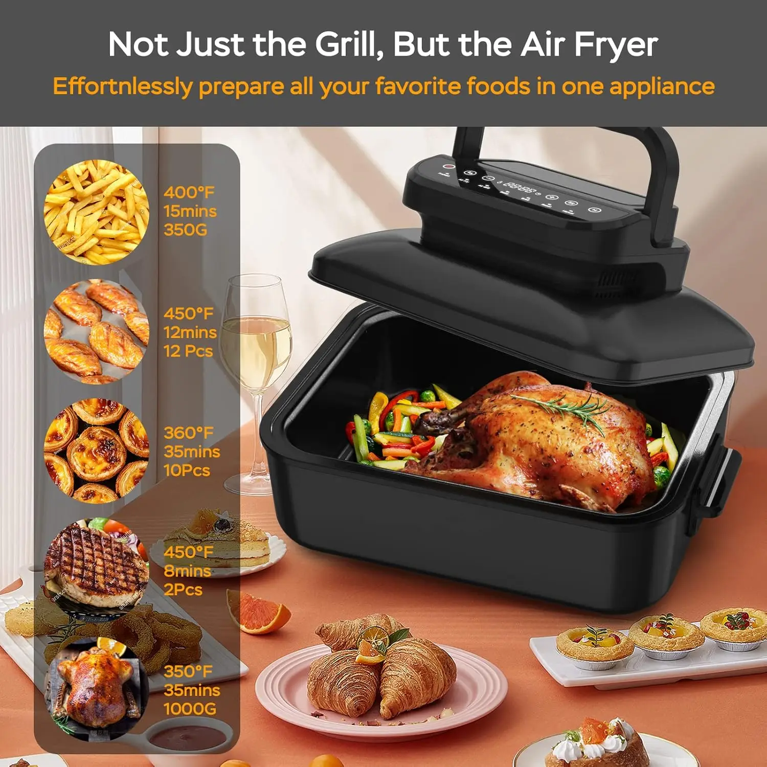 Chef Air Fryer & Electric Indoor Grill Combo, Indoor Tabletop Grill & Griddle