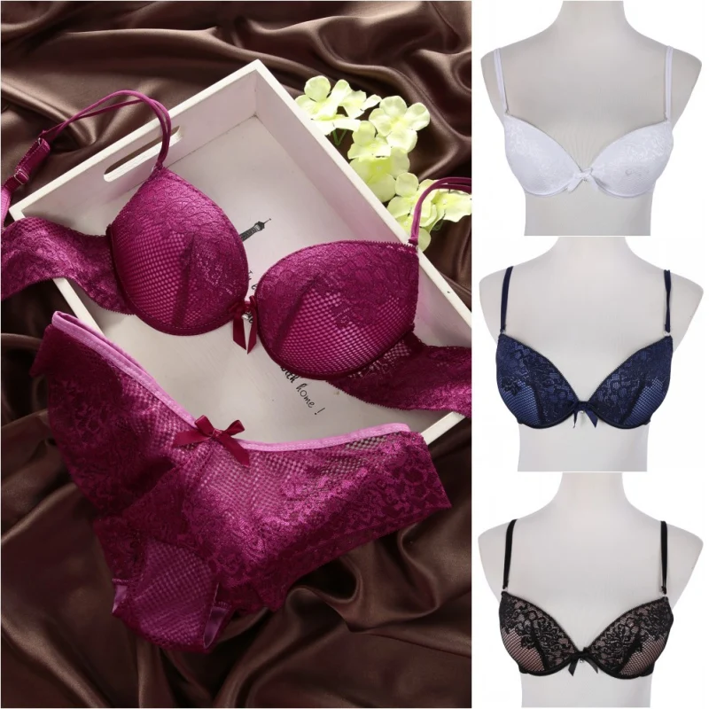 

Fashion Lace Sexy Thin Deep V-neck Push Up Underwear Bra Sets for Women Comfortable Vintage Solid Color Bra Tanks Panties Sets