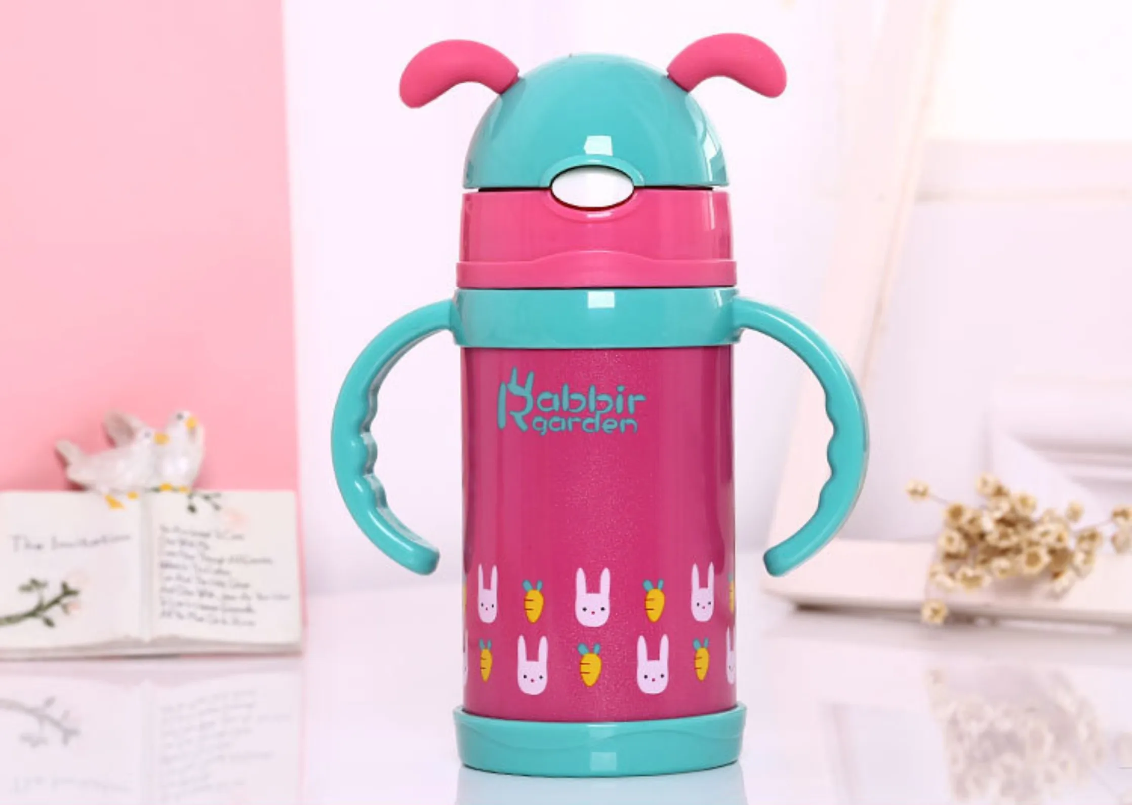

300ML Thermos Cup Bottle With Silicone Straw Stainless Steel One Touch Vacuum Flasks Cartoon Thermocup BPA Free Travel For Kids