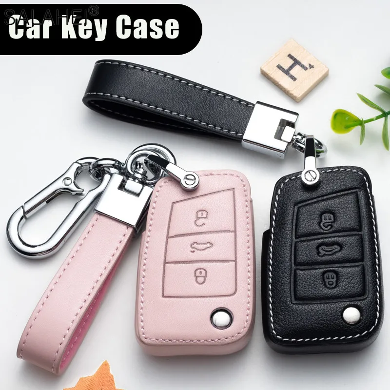 Key Case Cover Leather Car Key Case Cover Bag For Volkswagen VW Golf 7 MK7 GTI For Skoda Octavia A5 Fabia A7 Seat Ibiza Leon FR 2 Aztec Altea