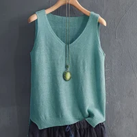 Blusas Mujer De Moda 2024 Blouse femmes été sans manches tricoté Blouse chemise femmes vêtements col en v Blouse haut pour femme chemises C855 2