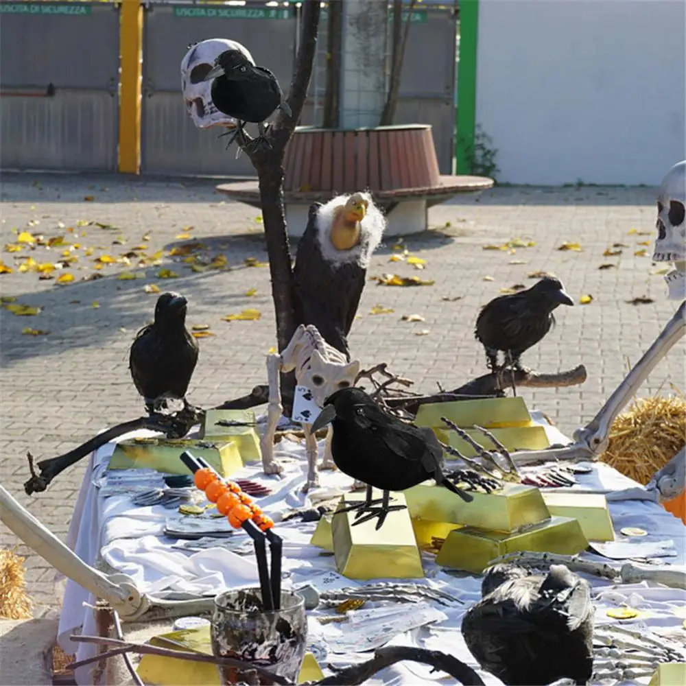 Simulation de faux oiseau noir pour la décoration de la maison, accessoires d'horreur, jouets animaux effrayants, modèle de corbeau pour la fête d'Halloween