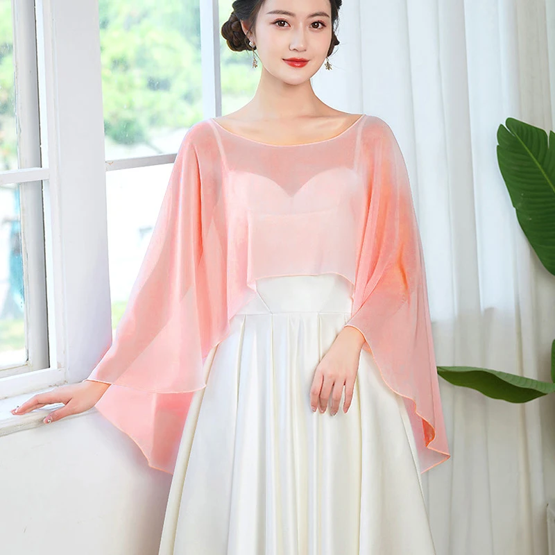 Elegant Women Chiffon Capes Summer Solid Color Dress Cover Up